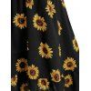 Summer Vacation Sunflower Print Ruched Self Tie Cold Shoulder Mini Dress - BLACK S