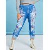 Plus Size High Rise 3D Ripped Jean Print Cropped Jeggings - BLUE 5X