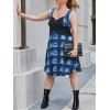 Robe Boutonnée Cousue à Carreaux Imprimée de Grande Taille - Bleu Myrtille L
