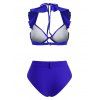 Halter Ruffle Monowire Belted Bikini Swimwear - BLUE S