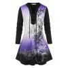 T-shirt Ombré Fleur Manches Longues Grande Taille à Lacets - multicolor 5X