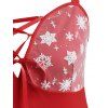 Snowflake Mesh Panel Lace Up Christmas Plus Size Dress - RED 4X