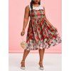 Robe de Noël à Carreaux à Imprimé Flocon de Neige de Grande Taille - Rouge 3X