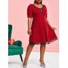 Robe à Capuche Ourlet en Dentelle au Crochet de Grande Taille en Velours - Rouge 4X