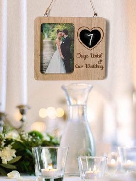 Wooden Retro Wedding Countdown Heart Blackboard Photo Frame