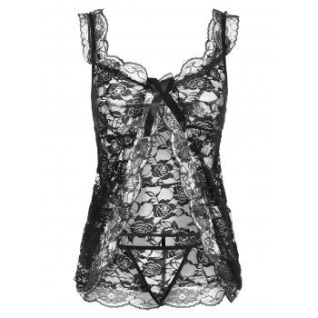 

Bowknot Flyaway Lace Babydoll Set, Black