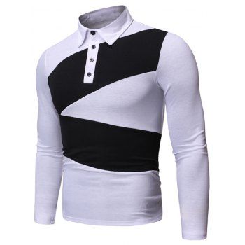 

Quarter Button Contrast Casual T-shirt, White