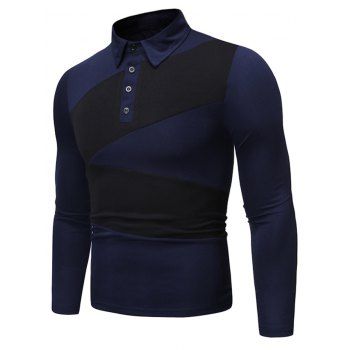 

Quarter Button Contrast Casual T-shirt, Deep blue