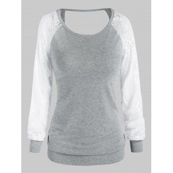 

Flower Lace Raglan Sleeve Cut Out T-shirt, Light gray