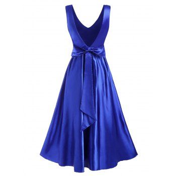 

Bowknot Open Back Satin Maxi Ball Gown Dress, Blue