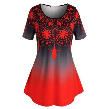 

Plus Size Ombre Printed Short Sleeve T-shirt, Red