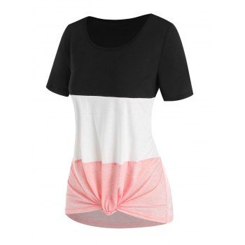 

Knotted Colorblock Asymmetric T Shirt, Light pink