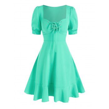 

Lace Up Flounce Mini Dress, Light green