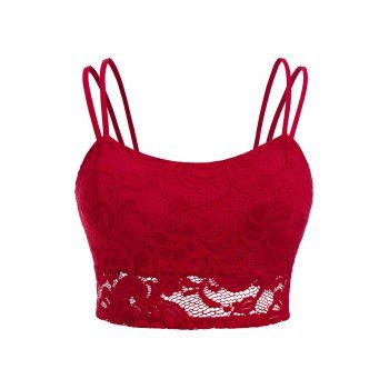 

Plus Size Padded Lace Longline Bra, Deep red