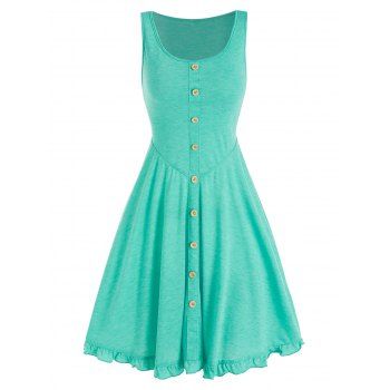 

Mock Button Ruffle Mini A Line Dress, Light green