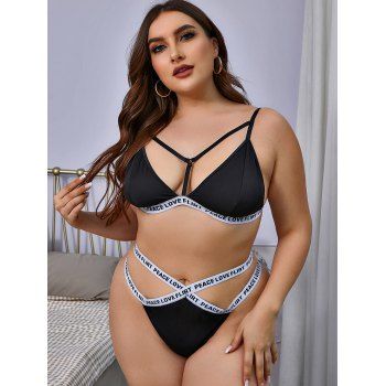

Plus Size Graphic Strappy Cutout Bra Set, Black