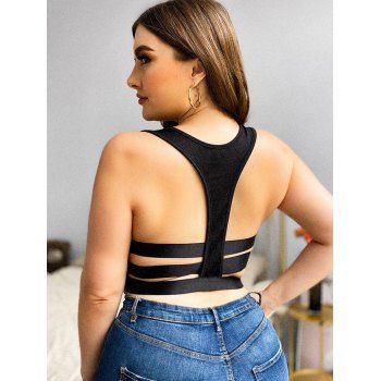 

Plus Size Open Back Cropped Racer Tank Top, Black