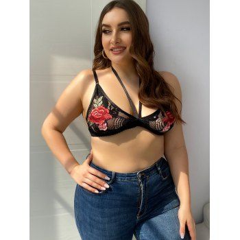 

Plus Size Floral Applique Lace Bralette, Black