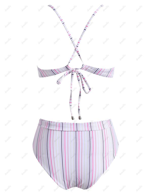 Maillot de Bain Bikini Croisé Rayé Ceinturé Au Dos à Coupe Haute à Armature - multicolor S
