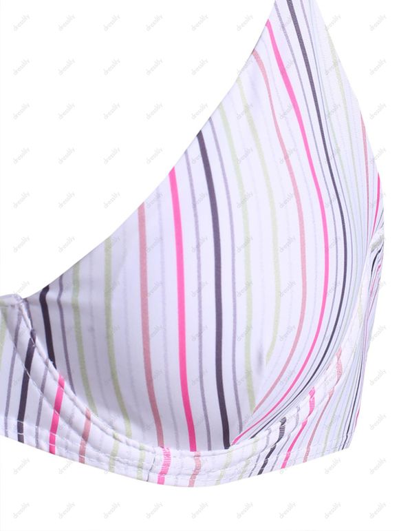 Maillot de Bain Bikini Croisé Rayé Ceinturé Au Dos à Coupe Haute à Armature - multicolor S