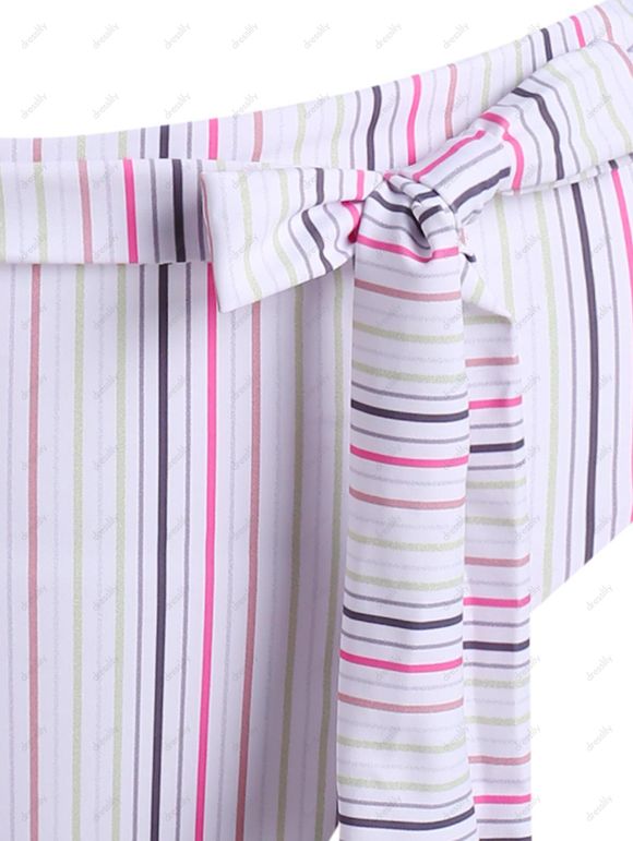 Maillot de Bain Bikini Croisé Rayé Ceinturé Au Dos à Coupe Haute à Armature - multicolor S