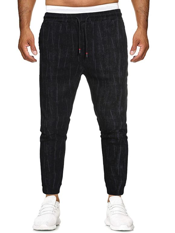 Pantalon Décontracté Applique Rayé Imprimé Détaillé - Noir XS