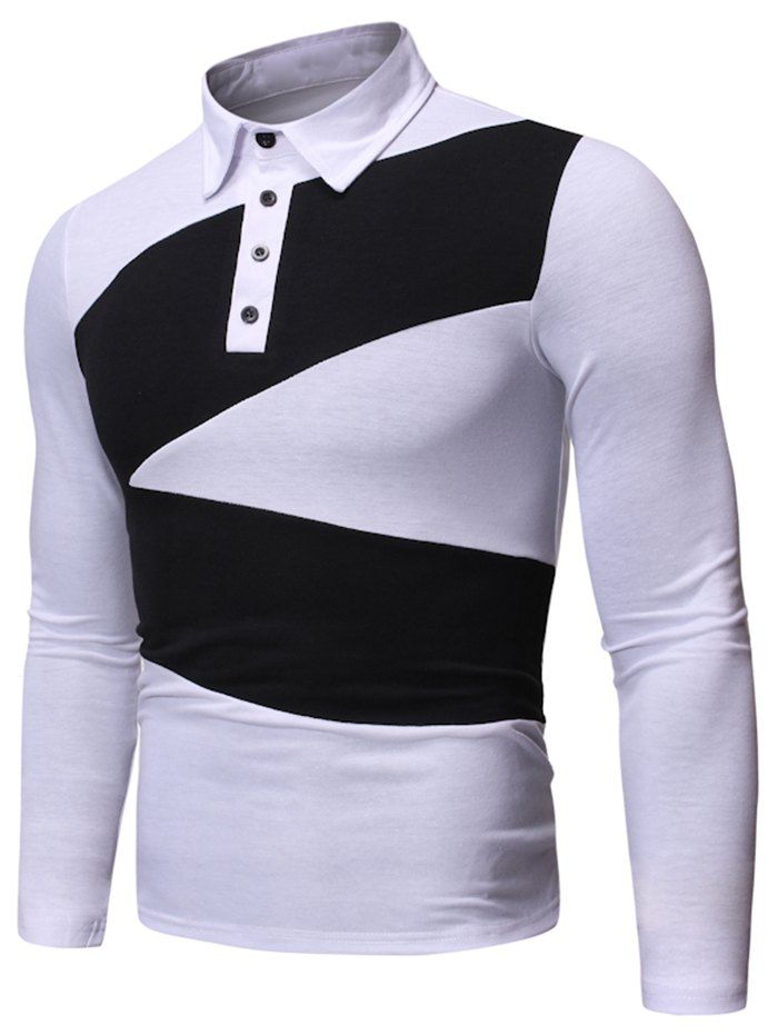 T-shirt Décontracté Contrasté avec Bouton Unique - Blanc 3XL