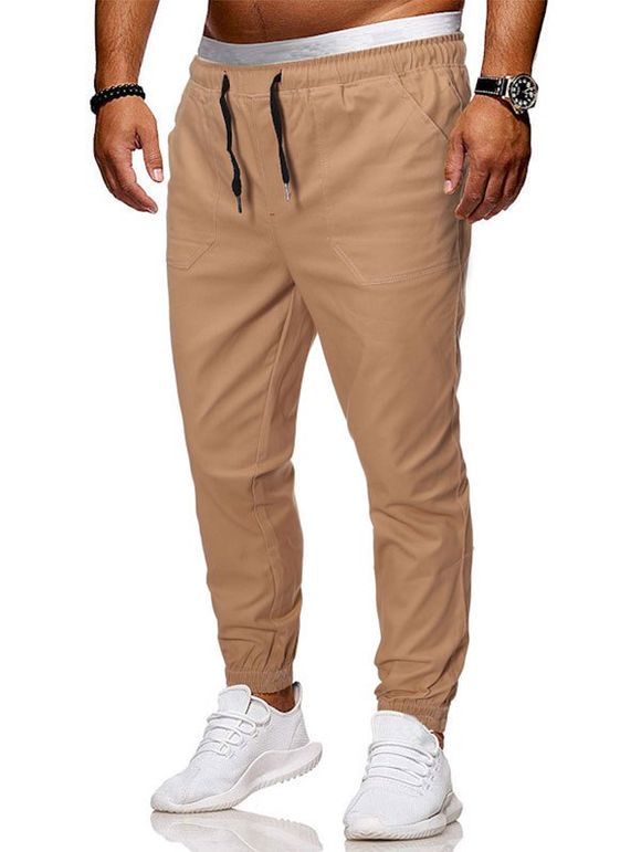 Pantalon Brodé Patch Bouteille à Pieds Etroits - café lumière 2XL