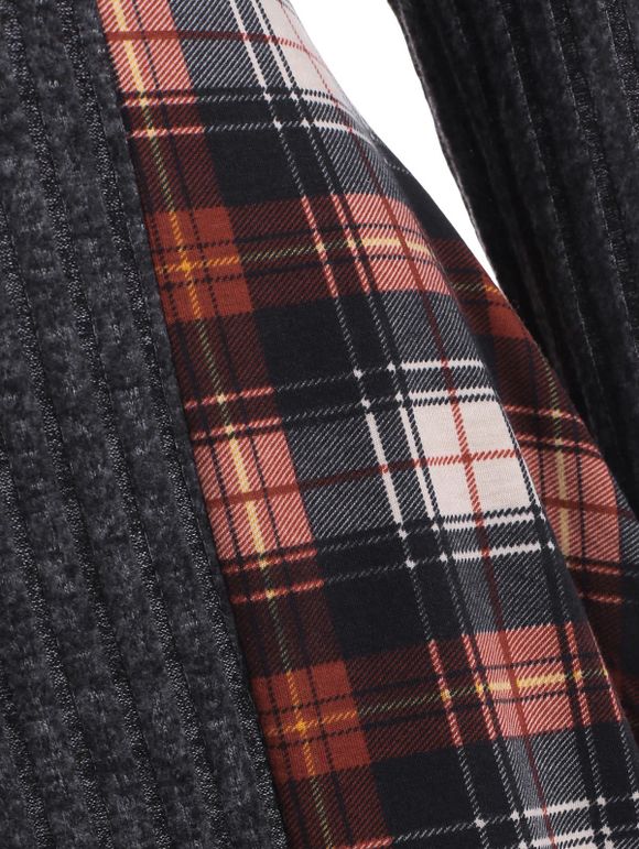 Haut Asymétrique Panneau à Carreaux en Tricot à Col Bénitier - Gris L