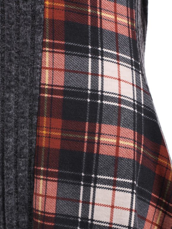 Haut Asymétrique Panneau à Carreaux en Tricot à Col Bénitier - Gris L