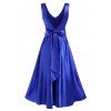 Robe de Bal Longue en Satin à Dos Ouvert à Nœud Papillon - Bleu XXL