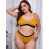 Ensemble de Soutien-Gorge avec Bande Couleur Contrastée Côtelé de Grande Taille - Jaune 2XL
