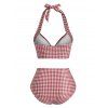 Maillot de Bain Tankini Gainant Vintage Style Corset à Carreaux avec Faux Bouton - Rouge S