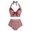 Maillot de Bain Tankini Vintage à Carreaux Imprimé avec Bouton - Rouge foncé S