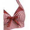 Maillot de Bain Tankini Gainant Vintage Style Corset à Carreaux avec Faux Bouton - Rouge M