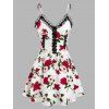 Robe d'Eté à Empiècements en Dentelle et à Imprimé Floral - Blanc XL