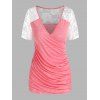 T-shirt Plissé Superposé Panneau en Dentelle - Rose clair M