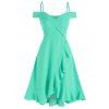 Robe Superposée à Epaule Dénudée Ourlet à Volants en Ligne A - Vert M