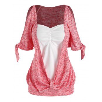 

Space Dye Print Cold Shoulder 2 In 1 T-shirt, Light pink