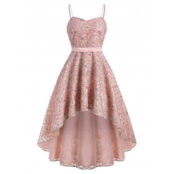 

Dip Hem Flower Lace Cami Party Dress, Light pink