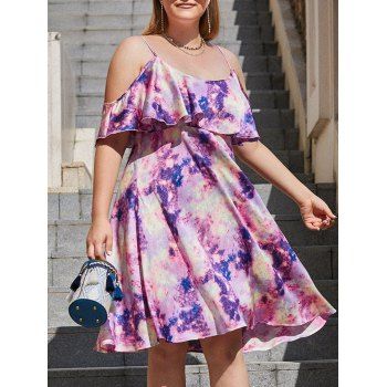 

Plus Size Cold Shoulder Tie Dye Flare Dress, Multicolor a