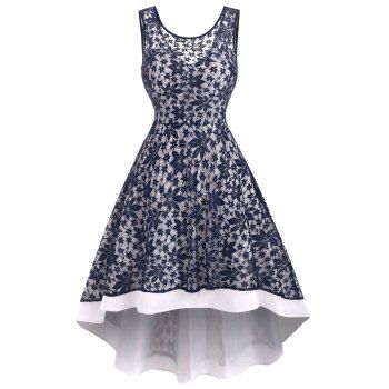 

Lace Flower High Low Tank Party Dress, Deep blue