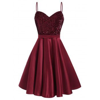 

Sparkly Sequined A Line Party Dress, Red