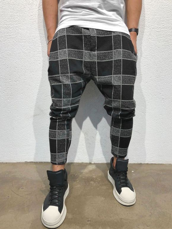 Pantalon Décontracté à Carreaux Imprimé à Cordon - Noir S