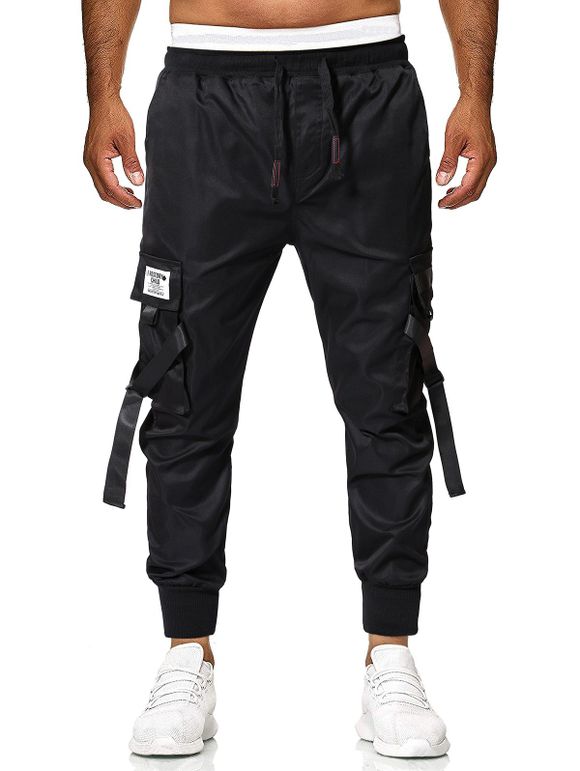 Pantalon Cargo Applique Lettre Graphique à Bretelle Bouclée - Noir XS