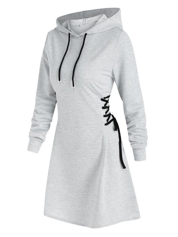 Mini Robe à Capuche à Lacets et Cordon de Serrage - Gris Clair XL
