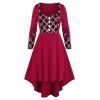 Plus Size Dip Hem Mesh Insert Square Neck Dress - CHERRY RED 4X