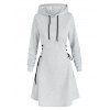 Plain Lace Up Drawstring Hooded Dress - LIGHT GRAY XL