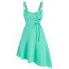 Robe d'Eté Asymétrique Anneau en O sans Manches à Lacets en Ligne A en Couleur Unie - Vert L