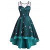 High Low Mesh Sheer Insect Embroidered Party Dress - DEEP GREEN S